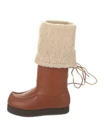 Pre-owned Acne Studios Leather Printed Lace-up Boots In Brown