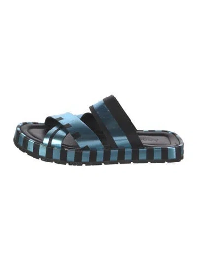 Pre-owned Acne Studios Leather Printed Slides In Blue