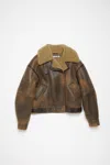 Acne Studios Lakota Shearling Biker Jacket Brown In Brown