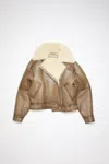Acne Studios Leather Shearling Jacket In Brown,light Camel