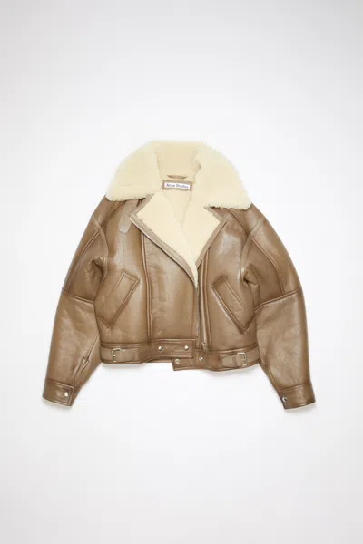 Acne Studios Leather Shearling Jacket In Brown,light Camel