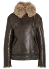 Acne Studios Leather Shearling Jacket In Gray