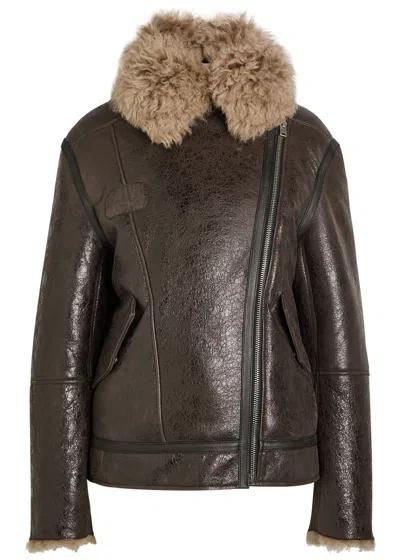 Acne Studios Leather Shearling Jacket In Gray