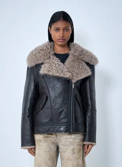 Acne Studios Women Leather Shearling Jacket In Multi