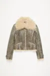 Acne Studios Vintage Leather Jacket In Grey,beige