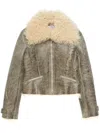 Acne Studios Leather Shearling Jacket In Neutral