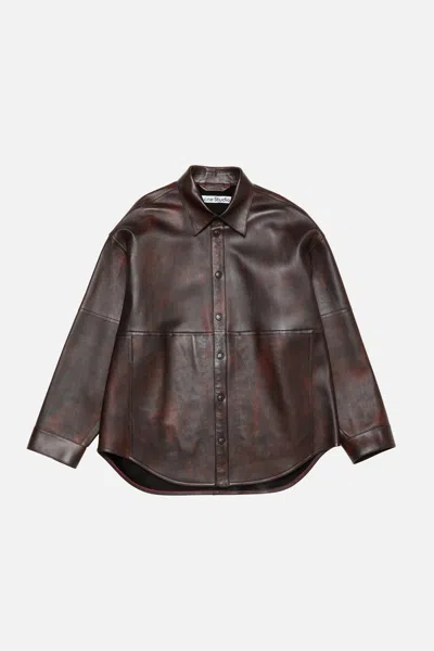 Acne Studios Leather Shirt Jacket In Black