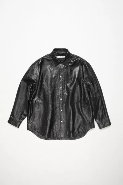 Acne Studios Brushed Leather Overshirt With Flush Pockets In Black