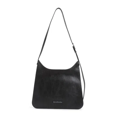 Acne Studios Cracked Leather Shoulder Bag In Black