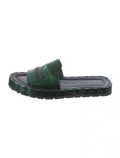 Pre-owned Acne Studios Leather Striped Slides In Green