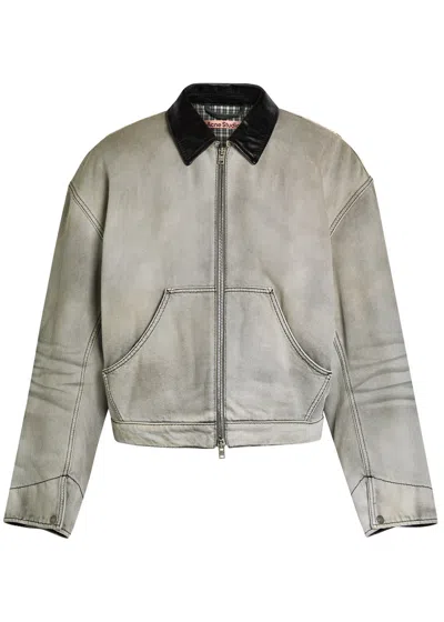 Acne Studios Leather-trim Cotton-twill Jacket In Multi