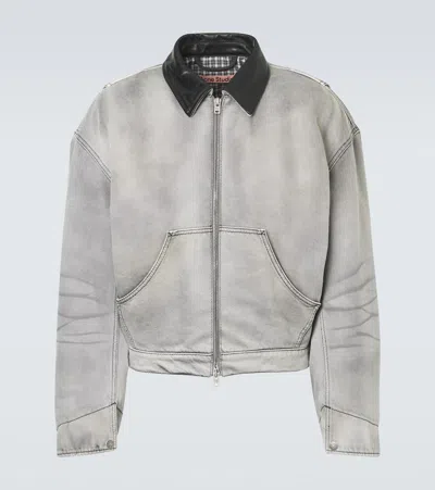 Acne Studios Cotton Bomber Jacket Contrast Collar Ribbed Trims In Blue