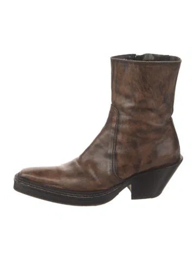 Pre-owned Acne Studios Leather Western Boots In Brown