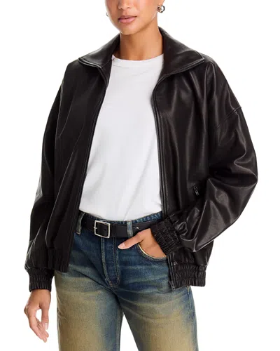 Acne Studios Leather Zip Front Jacket In Black