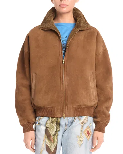 Acne Studios Leather Zip Front Jacket In Brown