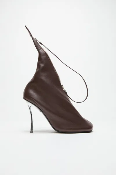 Acne Studios Leather Zip Heels In Dark Brown