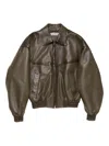 Acne Studios Leather Zip-up Bomber Jacket In Green