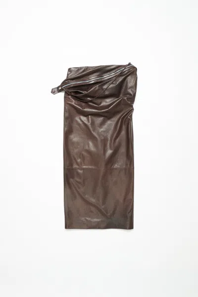 Acne Studios Leather Zipper Tape Skirt In Dark Brown