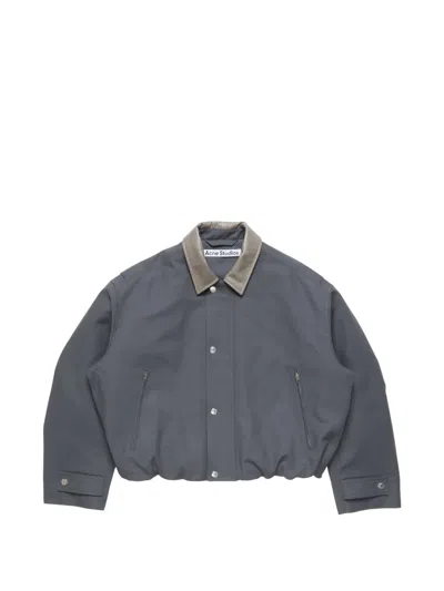 Acne Studios Leather-collar Cotton Jacket In Grey