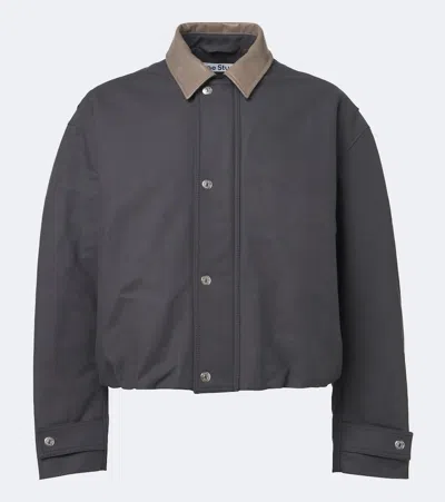 Acne Studios Leather-trimmed Cropped Cotton Satin Jacket In Gray