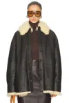 Acne Studios Shearling Collar Leather Jacket Side Pockets In Black