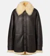 Acne Studios Shearling Collar Leather Jacket Side Pockets In Brown