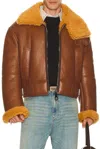 Acne Studios Mens Rust Brown Contrast-collar Leather Shearling Biker Jacket In Brown