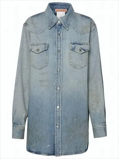 Acne Studios Light Blue Button-down Denim Shirt With Distressed Finish In Multi