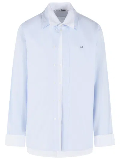 Acne Studios Light Blue Button-up Shirt With Unique Layered Design In Purple