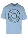 Acne Studios Distressed Graphic Print Crew Neck T-shirt In Light Blue