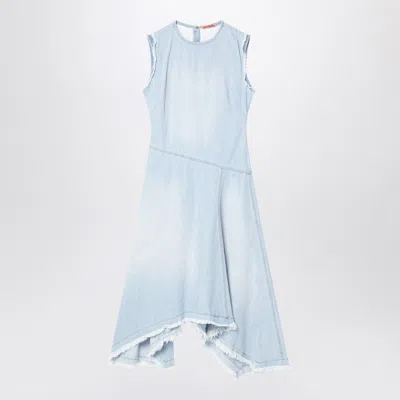 Acne Studios Denim Dress Asymmetric Sleeveless Frayed Hem In Blue