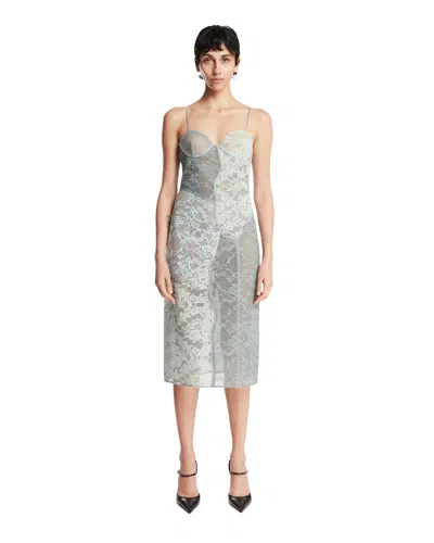 Acne Studios Light Blue Lace Midi Dress In Gray