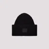 Acne Studios Pansy Face Patch Rib Wool Beanie In Black