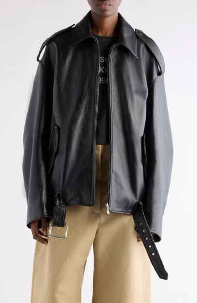 Acne Studios Linaga Oversize Leather Moto Jacket In Black