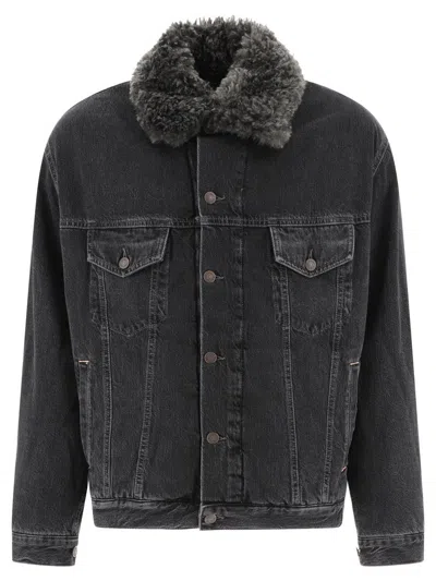 Acne Studios Lined Denim Jacket With Faux-fur Collar