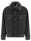 Acne Studios Lined Denim Jacket With Faux-fur Collar Jackets Black In Black