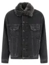 Acne Studios Lined Denim Jacket With Faux-fur Collar In Black