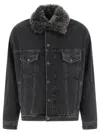 Acne Studios Lined Denim Jacket With Faux-fur Collar Jackets Black In Black