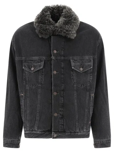 Acne Studios Lined Denim Jacket With Faux-fur Collar Jackets Black