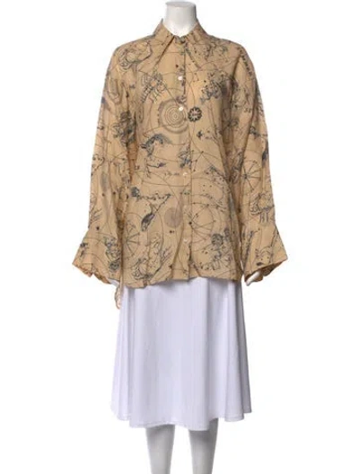 Pre-owned Acne Studios Linen Graphic Print Button-up Top In Neutrals