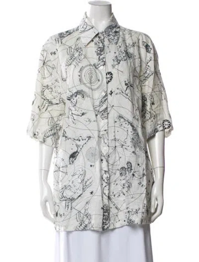 Pre-owned Acne Studios Linen Graphic Print Button-up Top In White