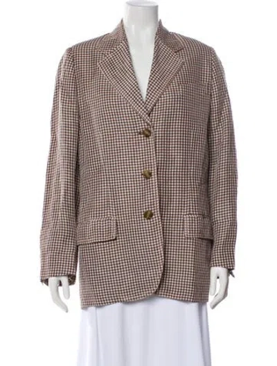 Pre-owned Acne Studios Linen Plaid Print Blazer In Brown