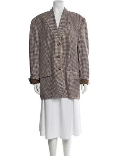 Pre-owned Acne Studios Linen Plaid Print Blazer In Brown