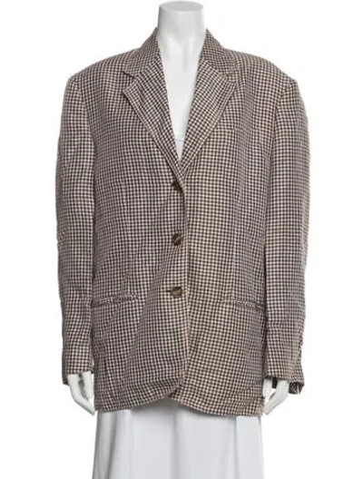 Pre-owned Acne Studios Linen Plaid Print Blazer In Brown