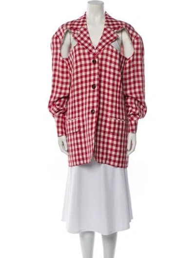 Pre-owned Acne Studios Linen Plaid Print Coat W/ Tags In Red