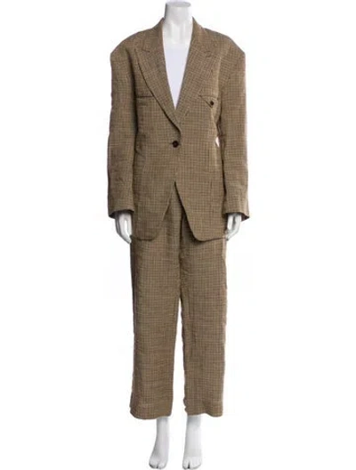 Pre-owned Acne Studios Linen Plaid Print Pant Set In Brown