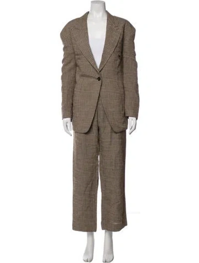 Pre-owned Acne Studios Linen Plaid Print Pantsuit In Brown
