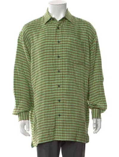 Pre-owned Acne Studios Linen Plaid Print Shirt In Green