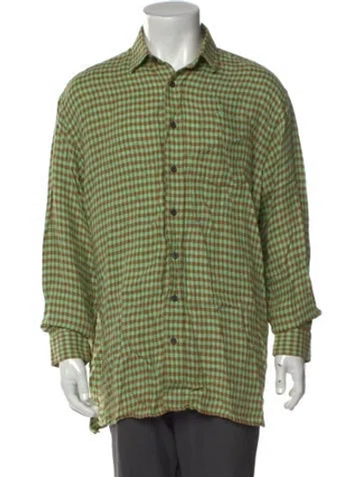 Pre-owned Acne Studios Linen Plaid Print Shirt In Green