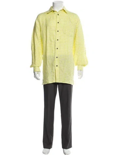 Pre-owned Acne Studios Linen Plaid Print Shirt In Yellow